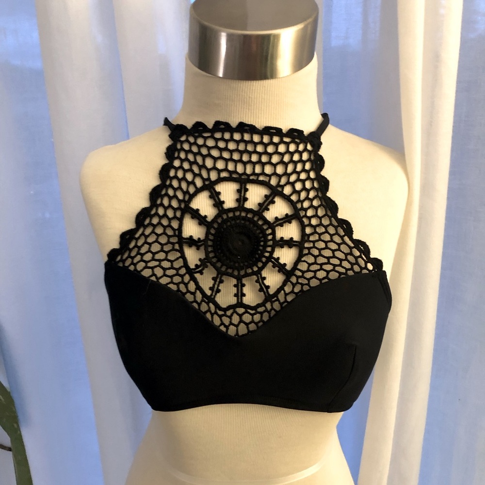 ASOS River Island black bikini top crochet 34B
